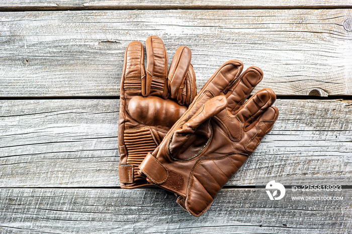 Brown leather motorcycle gloves