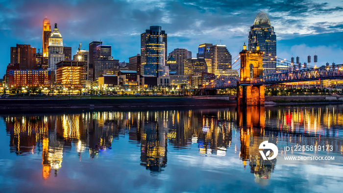 Cincinnati at Sunrise with Mist Rising off the Ohio River