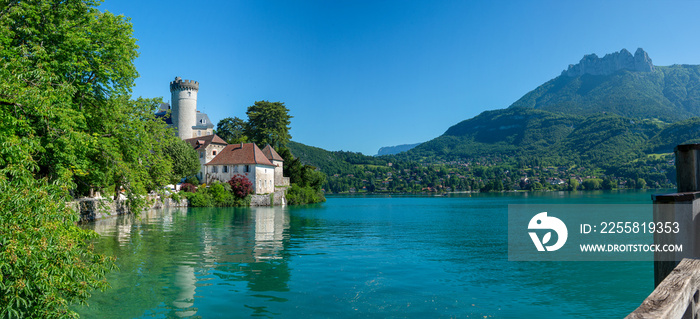 medieval castle on Annecy lake in Alpes mountains, France