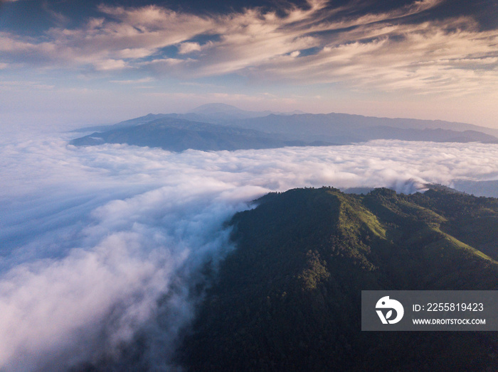 Mountain landscape mist nature and sky clouds