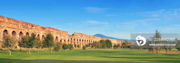 Ruins of the ancient aqueduct on Appia Way in Rome, Italy