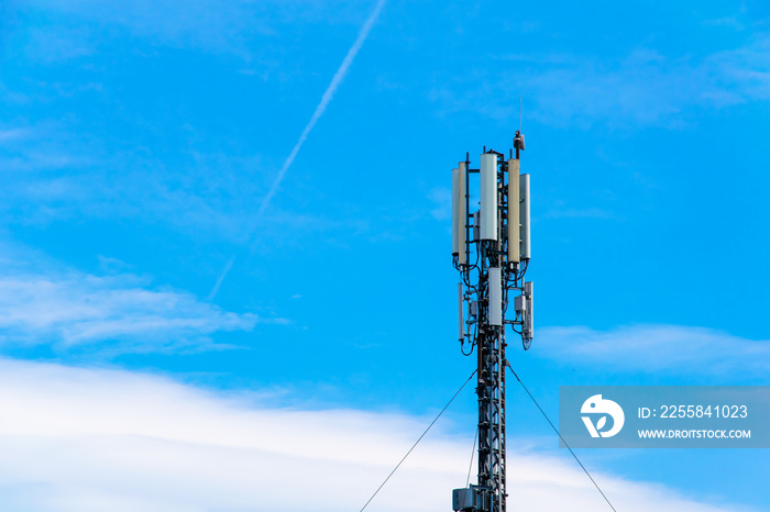 Telecommunication tower of 4G and 5G cellular. Macro Base Station. 5G radio network telecommunicatio