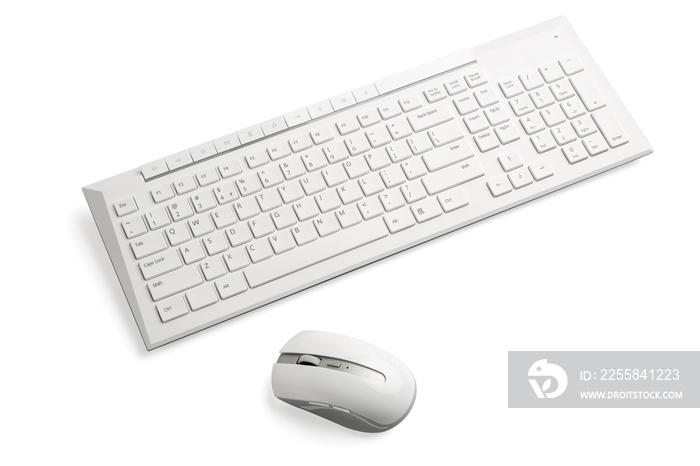 White wireless computer mouse and keyboard