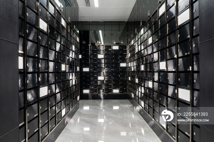 Mailboxes in the condominium. Model mail box Space concept black and white, Mail boxes filled of lea