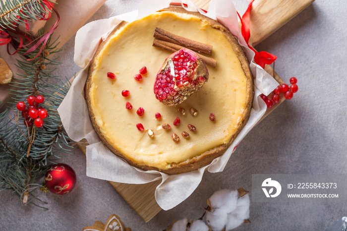 Winter version of cheesecake. Festive Christmas cheesecake traditional winter cake recipe .