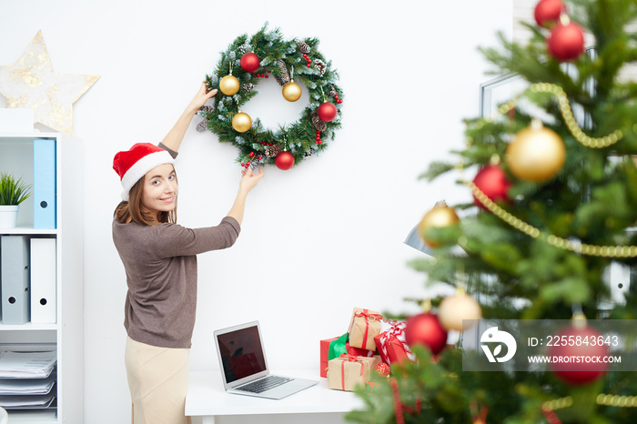 Wreath above workplace