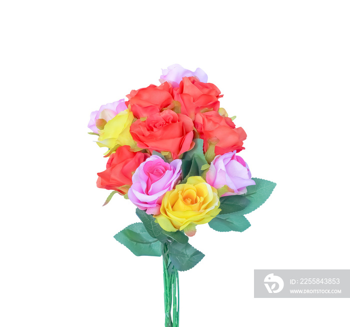 Artificial rose flower bouquet isolated on white background with clipping path