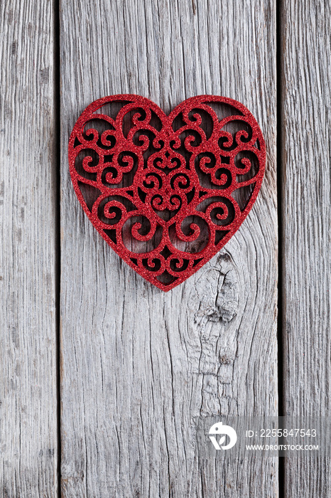 Valentine day background, handmade hearts on wood with copy space