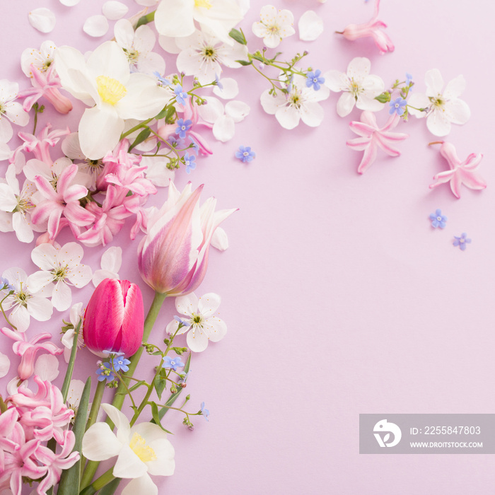 beautiful spring flowers on paper background