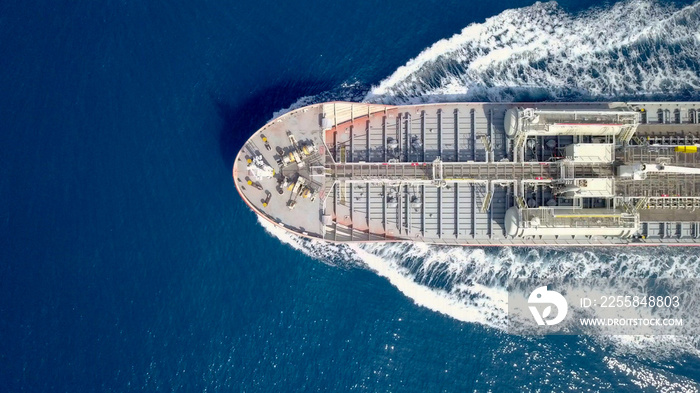 Large crude oil tanker roaring across The Mediterranean sea - Aerial image