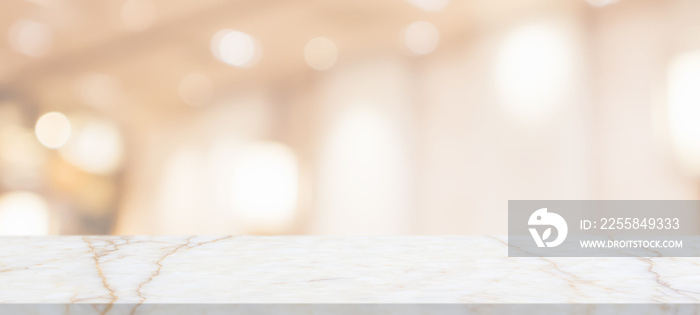 marble table top with blurred abstract cafe restaurant interior background