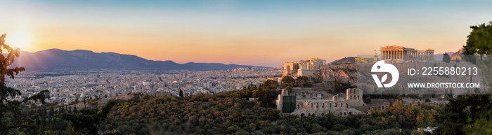 Panorama von der Akropolis und der Skyline von Athen bei Sonnenuntergang, Griechenland