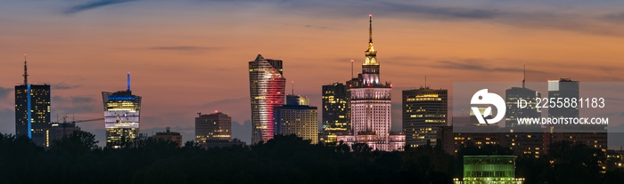 Panoramic view of Warsaw city downtown