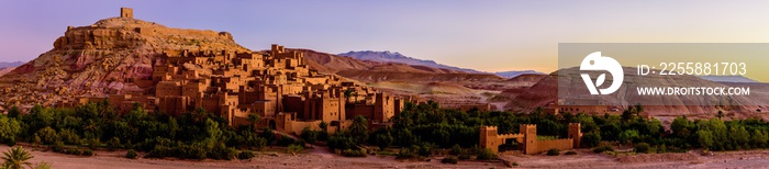 Dusk at Aït Benhaddou. It is a fortified village along the former caravan route between the Sahara and Marrakech in present-day Morocco. It has been a UNESCO World Heritage Site since 1987.