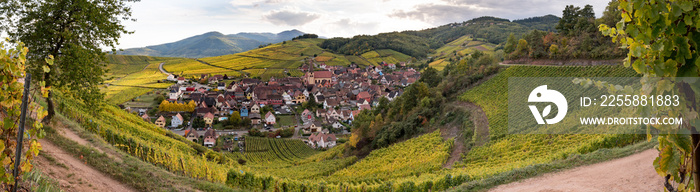 Le village de Niedermorschwihr entouré de vignoble en automne