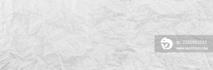 Panorama white paper wrinkled texture background.