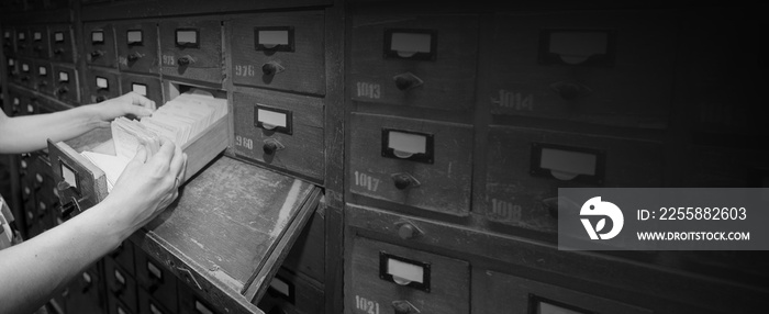 card index with cards in a library