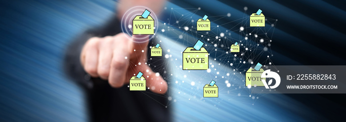 Man touching an online voting concept