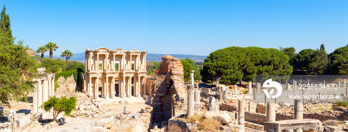 Panoramic photo of Celsius library in Ephesus ancient city.