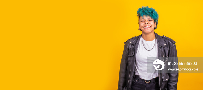 portrait of young afro american woman isolated on color background