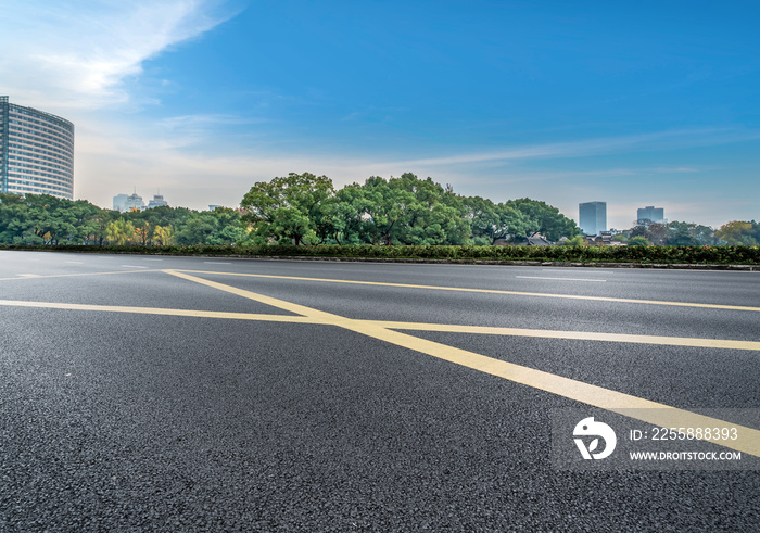 Empty asphalt road and city skyline and building landscape, China.