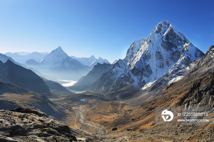 Ama Dablan and Cholatse peaks from Dzongla, Chola Pass, Nepal