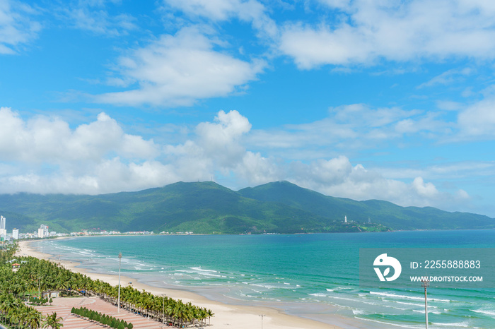 scenery of My Khe beach in Da Nang city, Vietnam. landmark and popular for tourist attractions. Southeast Asia travel concept