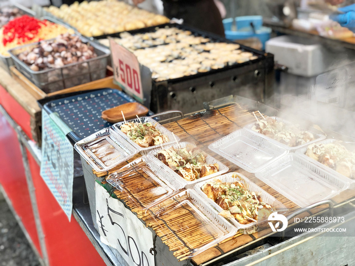 Takoyaki japanese food on the street to Fushimi Inari shrine at Kyoto,Japan.