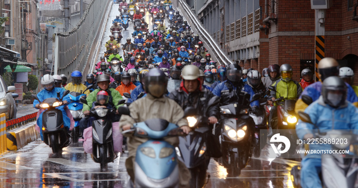 Crowded of scooter in taipei city at rain day