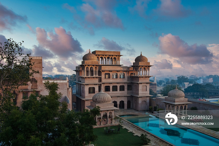 The Hindu style towers on the roof of Castle Mandawa, Rajasthan, India