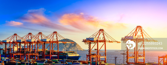 Industrial container freight port at beautiful sunset in Shanghai,China.