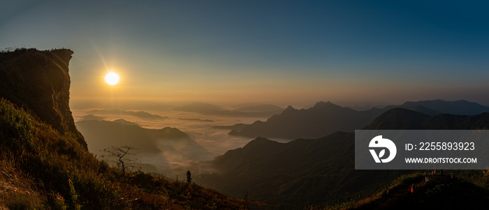 Travel landmark at Phu chi fa with foggy in the morning , Chang Rai, Thailand