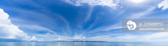 Blue sky horizon background with clouds on a sunny day seascape panorama Phuket Thailand