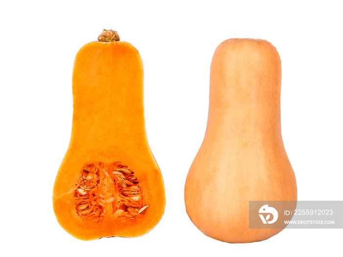 Pumpkin isolated on a white. Sweet Pear-shaped two Orange Pumpkin