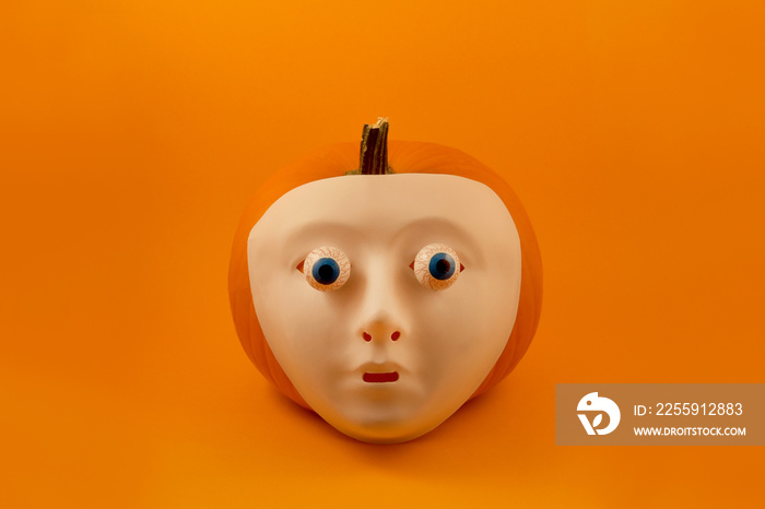 Halloween pumpkin with eyes stock images. Halloween pumpkin with eyes and scary mask. Creepy hallowe