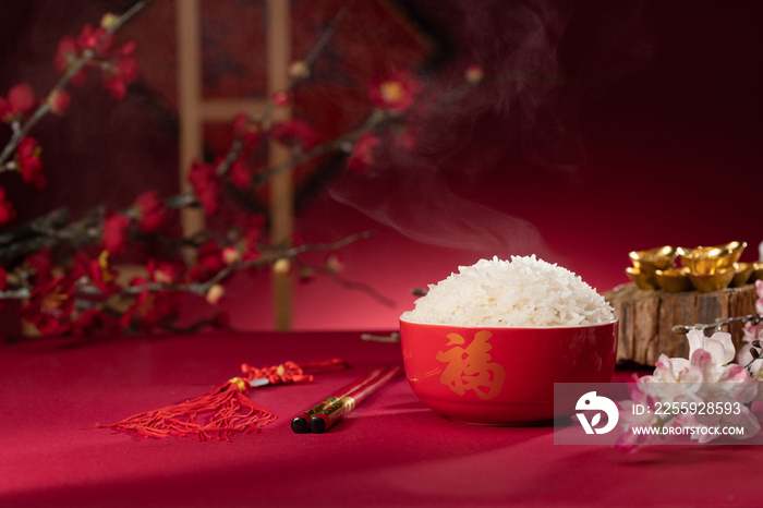 中国传统特色热腾腾的米饭
