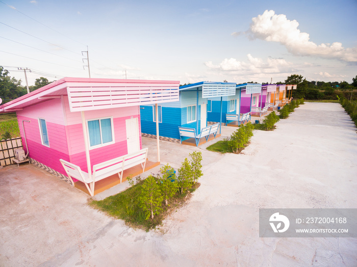 Aerial view of Multi-Colored small house on the countryside