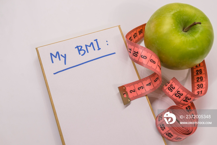 BMI body mass index formula rate formula in a notepad.