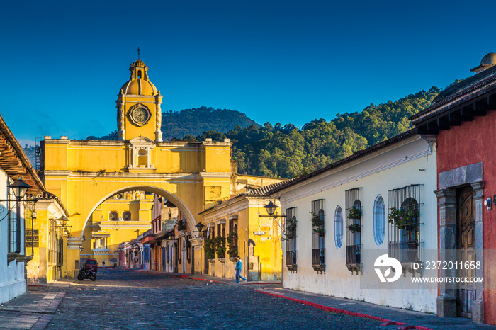 Old town in Antigua Guatemala at sunrise