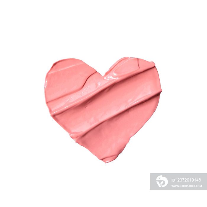 Heart from liquid pink lipstick isolated on white background