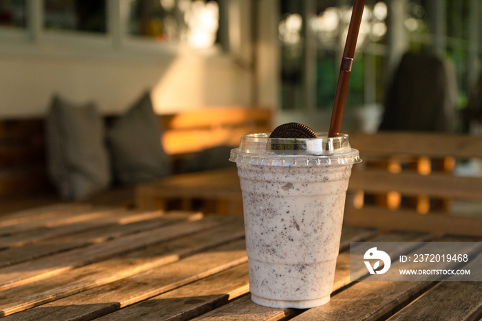 Milkshake with ice cream and oreo cookies. Cool and refreshing on a hot day