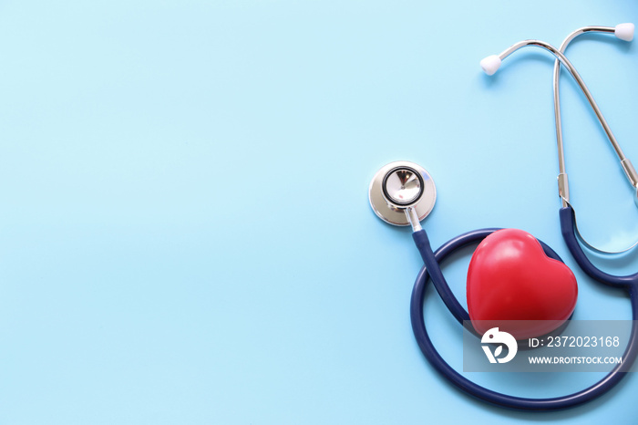 stethoscope and red heart Heart Check.Concept healthcare.