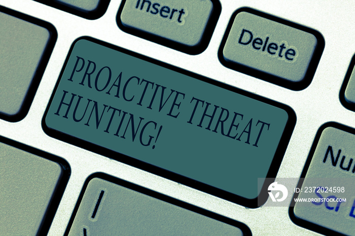 Word writing text Proactive Threat Hunting. Business concept for focused and iterative approach to s