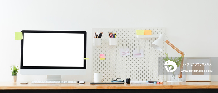 Workspace desk and laptop. copy space and blank screen. Business image, Blank screen laptop and supp