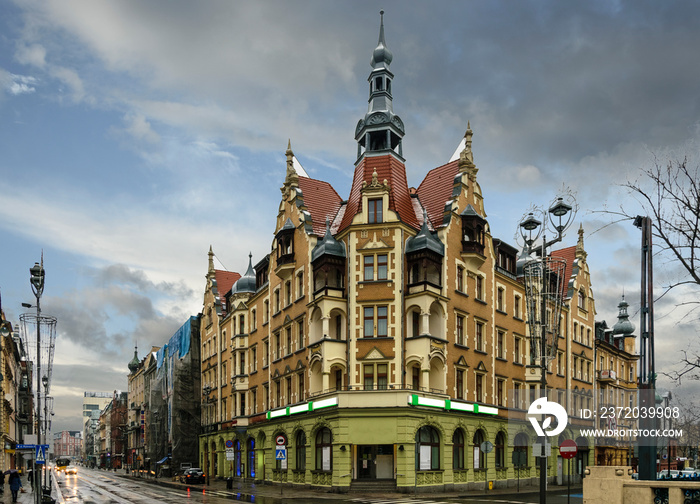 Beautiful architecture in central part of Gliwice, Poland, Europe.