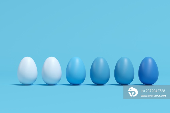 Blue Monotone Eggs on blue background. minimal Easter Idea Concept.