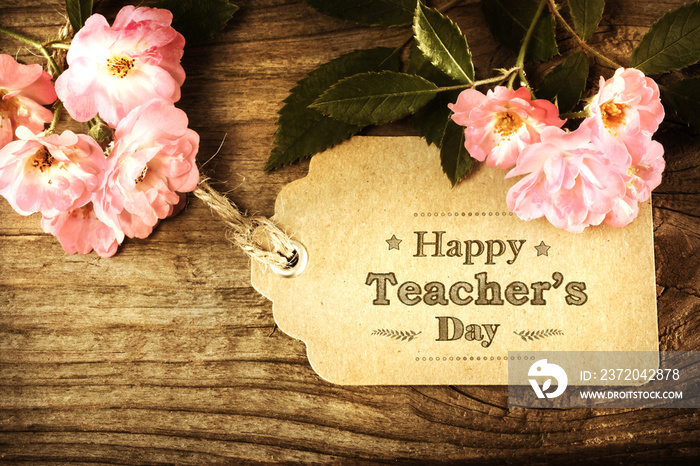 Happy Teachers Day message with pink roses