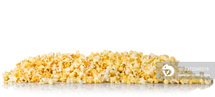 Scattered popcorn isolated on a white background