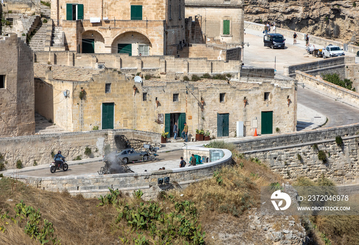 Bond 25, Aston Martin DB5 while filming chase scenes through the narrow streets of the movie  No Tim