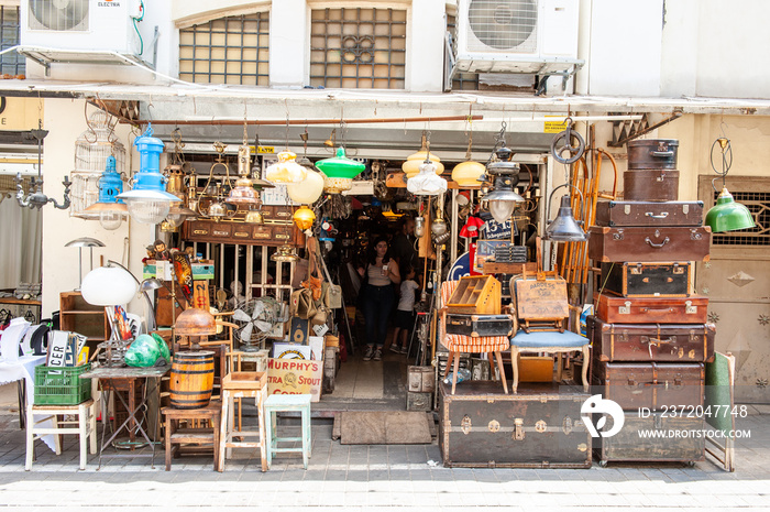 Shuk hapishpeshim flea market - suitcases and lighting fixtures, Jaffa, Tel Aviv, Israel